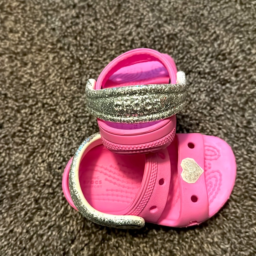 CROCS Pink and Silver Kids Sandals